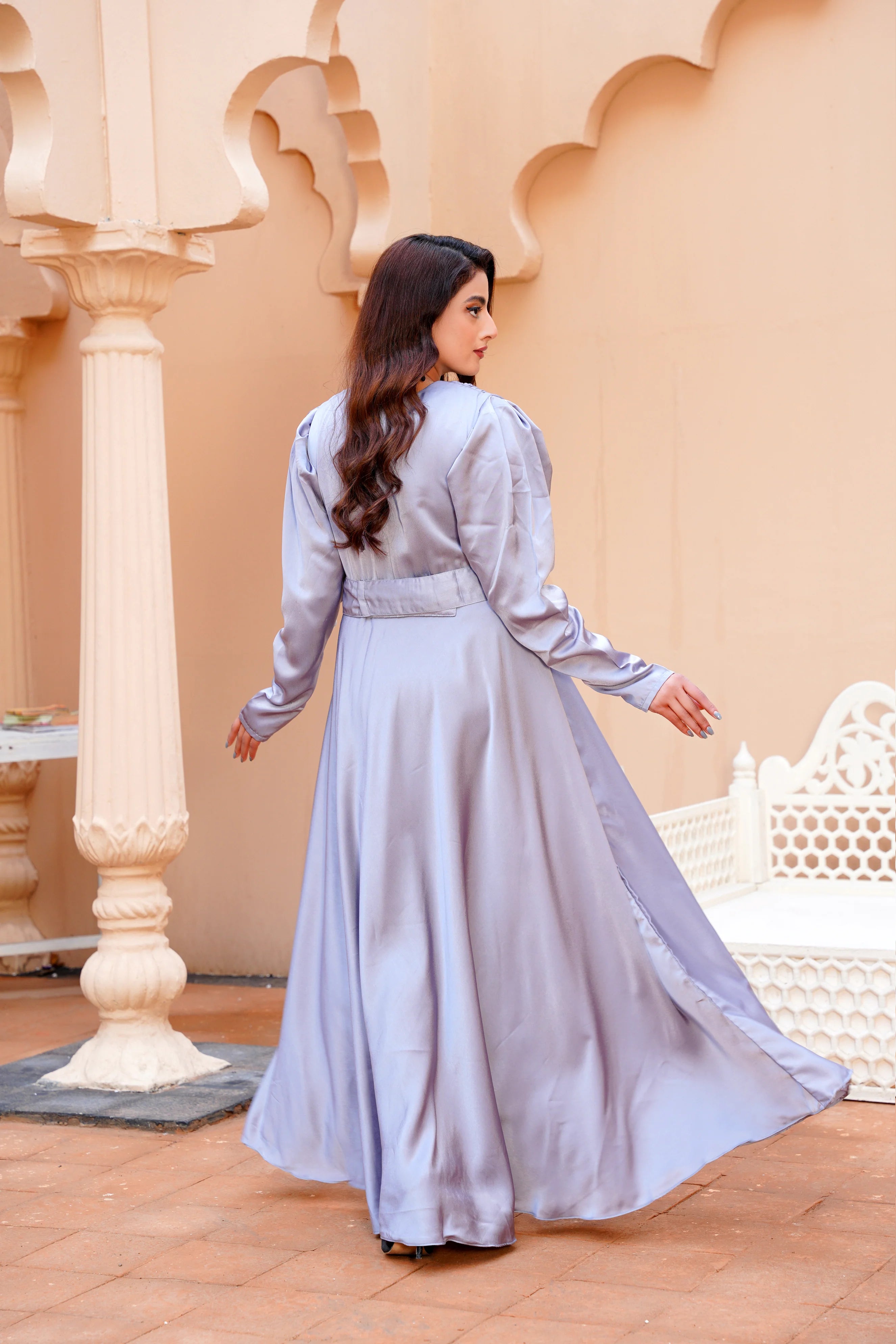 Silver Silk Maxi Dress